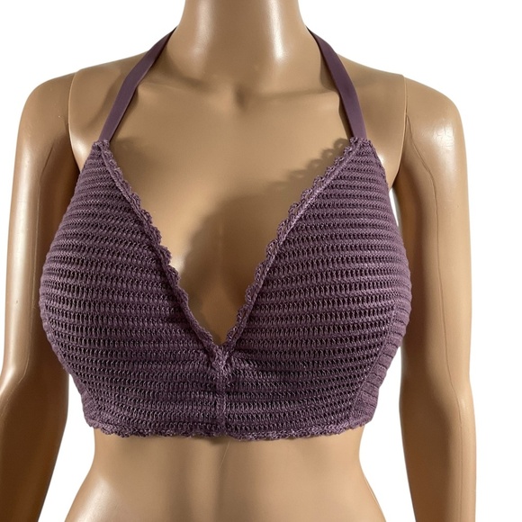 Shade & Shore Purple Crochet Halter Bikini Swim Top size 38D - Picture 3 of 11